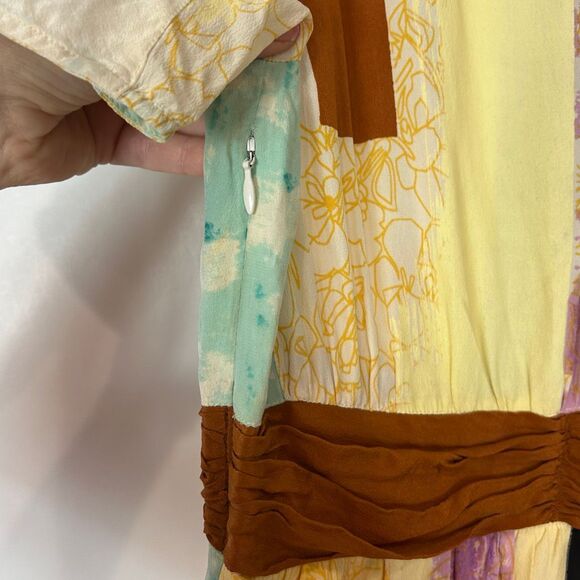 Anthropologie H by Helen Bullock Penelope Dress Silk Maxi sz 4 Abstract Yellow - Picture 12 of 16